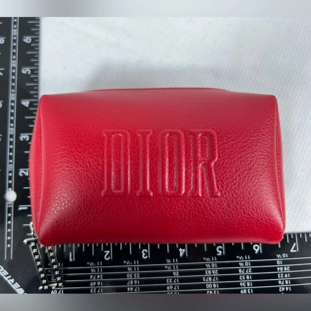 7529: Christian Dior Beauty Red Cosmetic Makeup Pouch Zip Case